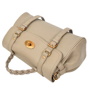 Womens Leather Handbag Top Handle Satchel with Braided Handle Casual Fashion Bag Swag Beige