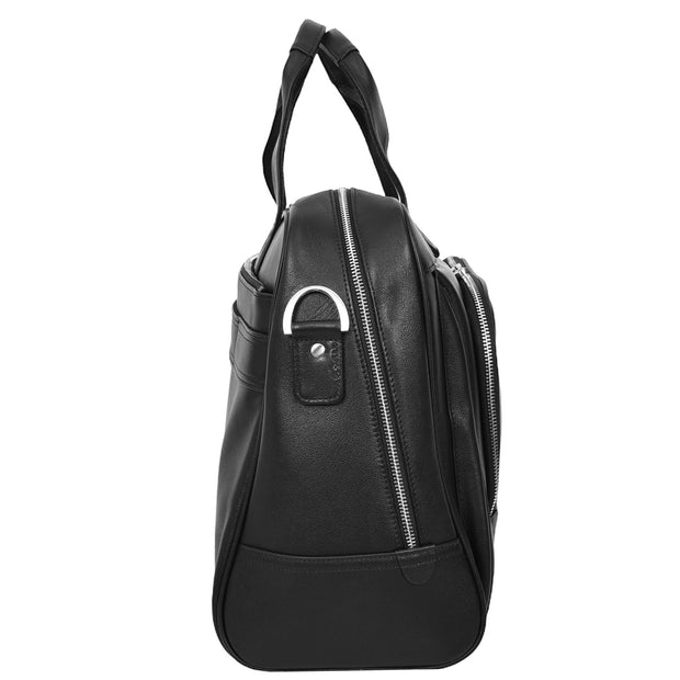 Real Leather Travel Holdall Mid Size Weekend Carry on Overnight Bag A008 Black