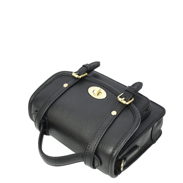 Leather Mini Crossbody Handbag For Womens, Top Handle Satchel Purse with Gold Hardware Trinket