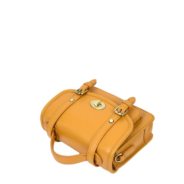 Leather Mini Crossbody Handbag For Womens, Top Handle Satchel Purse with Gold Hardware Trinket