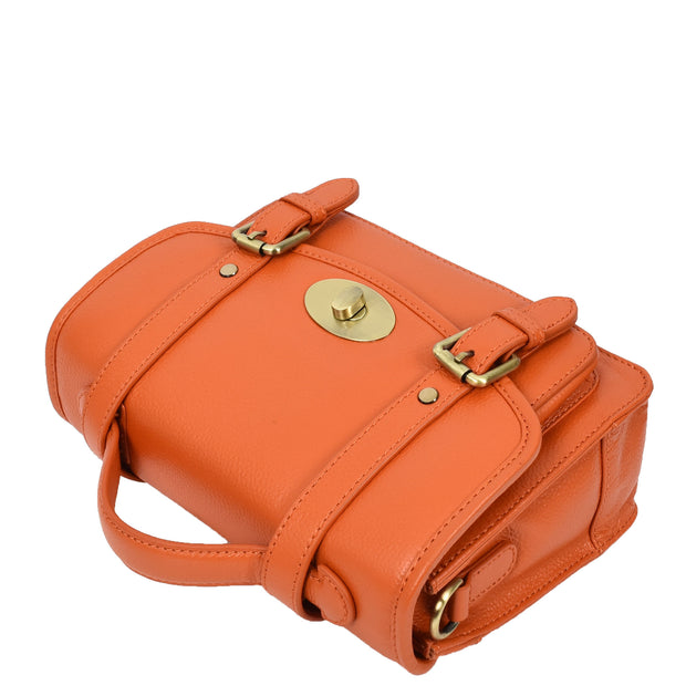 Woman's Leather Crossbody Satchel Handbag, Top Handle Purse with Gold Hardware Fallon