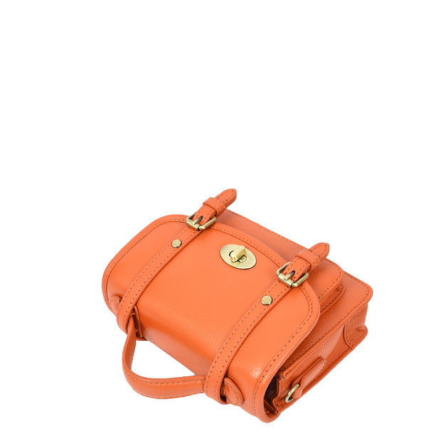 Leather Mini Crossbody Handbag For Womens, Top Handle Satchel Purse with Gold Hardware Trinket