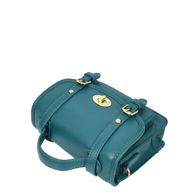 Leather Mini Crossbody Handbag For Womens, Top Handle Satchel Purse with Gold Hardware Trinket