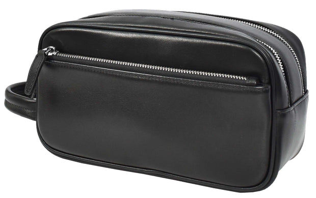 Genuine Leather Toiletry Travel Wash Bag Shaving Dopp Kit Organiser Pouch Ditty Black