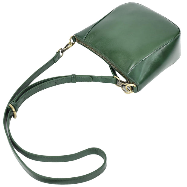 Womens Genuine Leather Cross Body Bag Small Zip Top Sling Handbag Liv Green