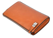 Real Leather Mens Wrist Organiser Zip Top Business Travel Clutch Bag Caba Tan