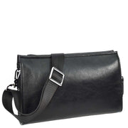 Mens Leather Wrist Clutch Bag Travel Organiser with Detachable Long Strap Murse Black
