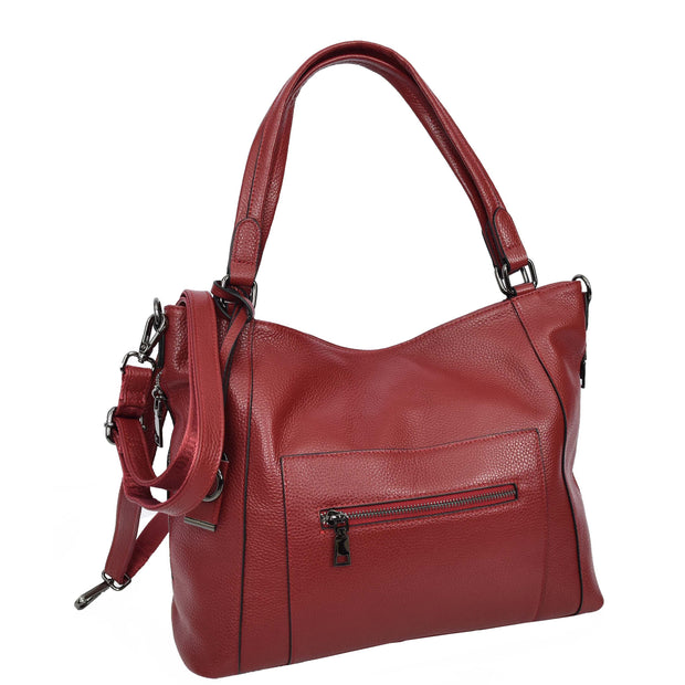 Genuine Leather Shoulder Bag Large Casual Fashion Hobo Handbag for Women A825 Red-1