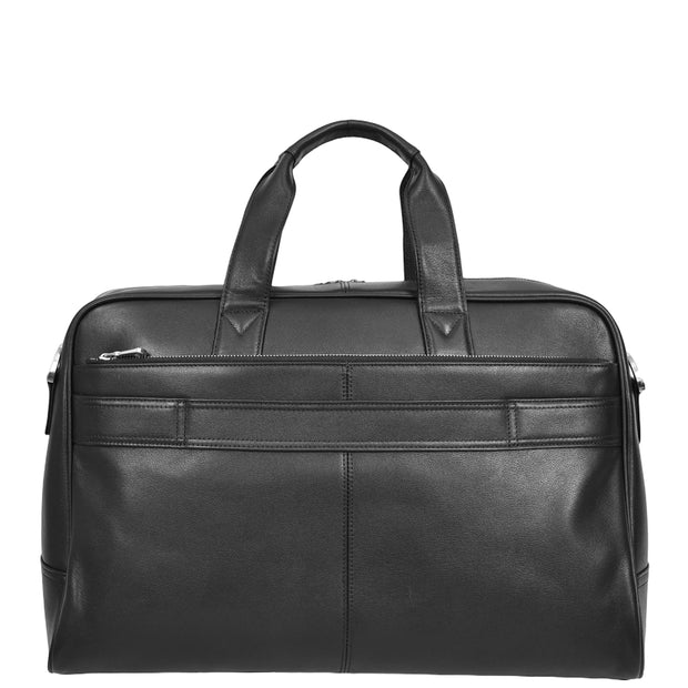 Real Leather Travel Holdall Mid Size Weekend Carry on Overnight Bag A008 Black
