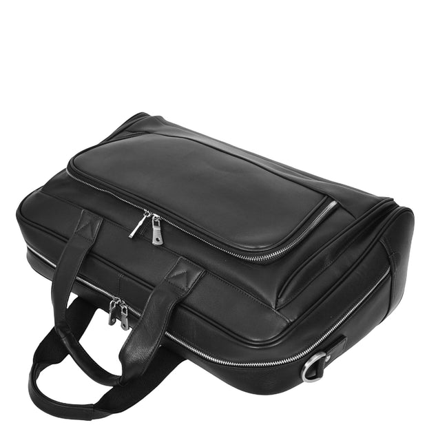 Real Leather Travel Holdall Mid Size Weekend Carry on Overnight Bag A008 Black