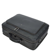 Genuine Leather Briefcase Style Large Multi-Pocket Business Travel Work Office Bag A512 Black