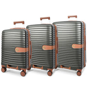 Hard Shell Suitcase with 4 Wheels Expandable Lightweight Travel Luggage with Brown Trim Digit Lock Jetpack Grey