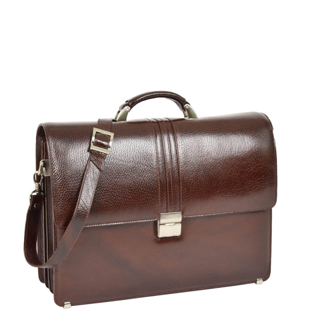 Mens Leather Briefcase Italian Cowhide Business Office Laptop Satchel Bag A317 Brown