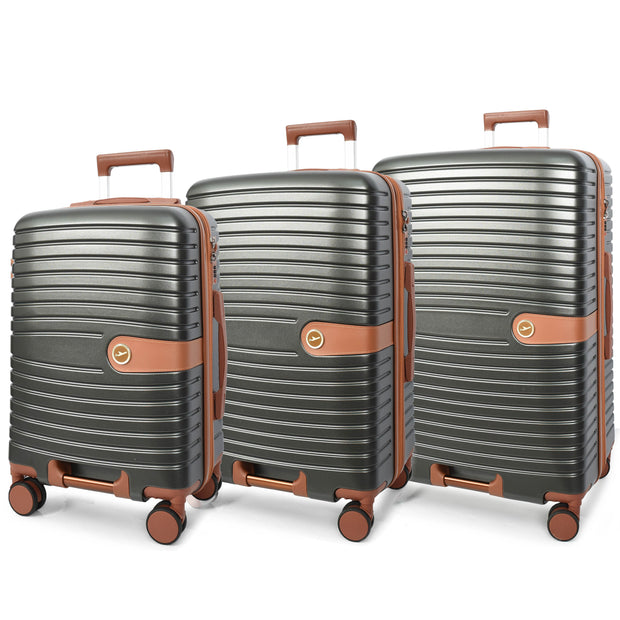 Hard Shell Suitcase with 4 Wheels Expandable Lightweight Travel Luggage with Brown Trim Digit Lock Jetpack Grey
