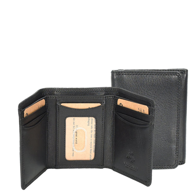 Mens Leather Trifold Wallet Slim with RFID Blocking ID Window Multiple Card Slots Gift Boxed - John Black