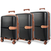 Hard Shell Suitcase with 4 Wheels Expandable Lightweight Travel Luggage with Brown Trim Digit Lock Jetpack Black