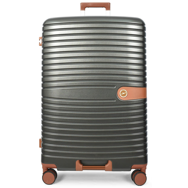 Hard Shell Suitcase with 4 Wheels Expandable Lightweight Travel Luggage with Brown Trim Digit Lock Jetpack Grey