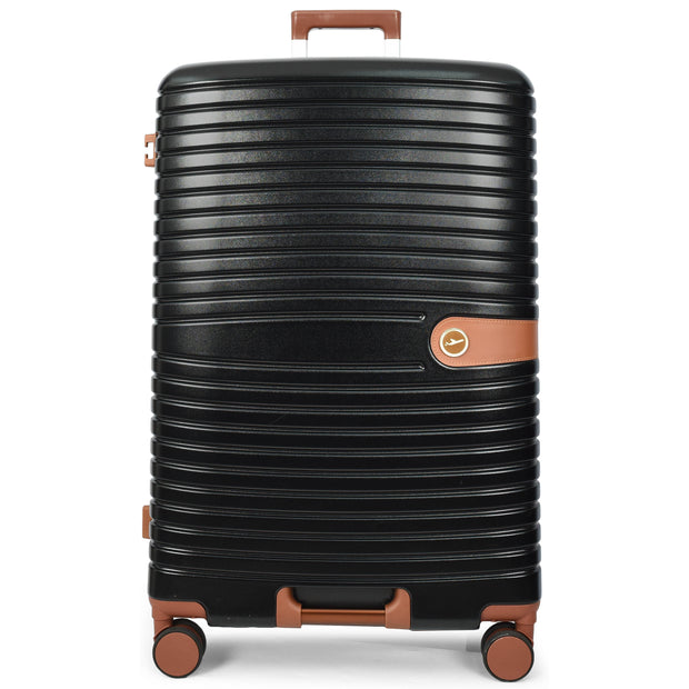 Hard Shell Suitcase with 4 Wheels Expandable Lightweight Travel Luggage with Brown Trim Digit Lock Jetpack Black
