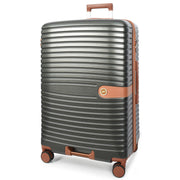 Hard Shell Suitcase with 4 Wheels Expandable Lightweight Travel Luggage with Brown Trim Digit Lock Jetpack Grey