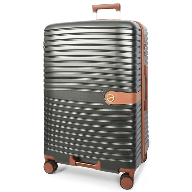 Hard Shell Suitcase with 4 Wheels Expandable Lightweight Travel Luggage with Brown Trim Digit Lock Jetpack Grey