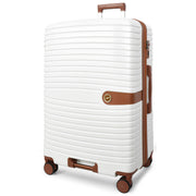 Hard Shell Suitcase with 4 Wheels Expandable Lightweight Travel Luggage with Brown Trim Digit Lock Jetpack White