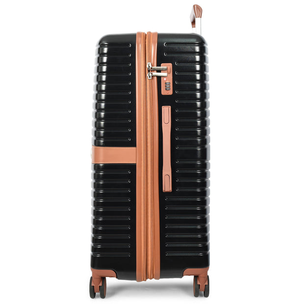 Hard Shell Suitcase with 4 Wheels Expandable Lightweight Travel Luggage with Brown Trim Digit Lock Jetpack Black
