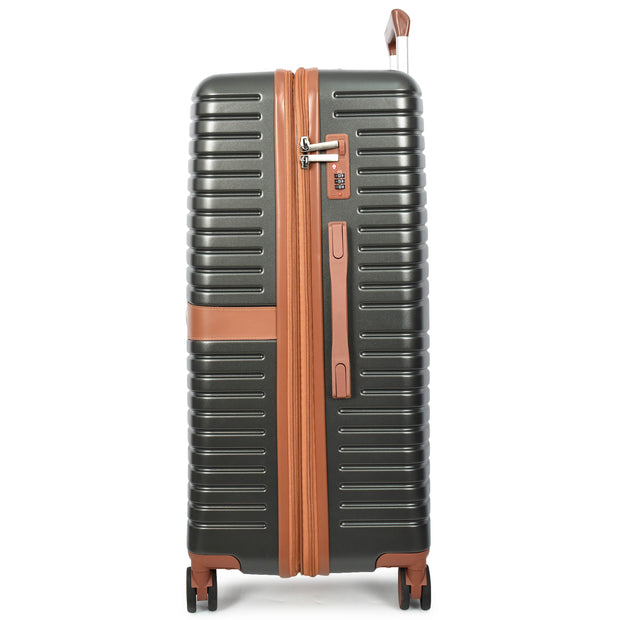Hard Shell Suitcase with 4 Wheels Expandable Lightweight Travel Luggage with Brown Trim Digit Lock Jetpack Grey