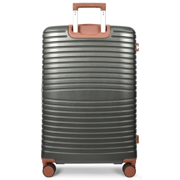 Hard Shell Suitcase with 4 Wheels Expandable Lightweight Travel Luggage with Brown Trim Digit Lock Jetpack Grey