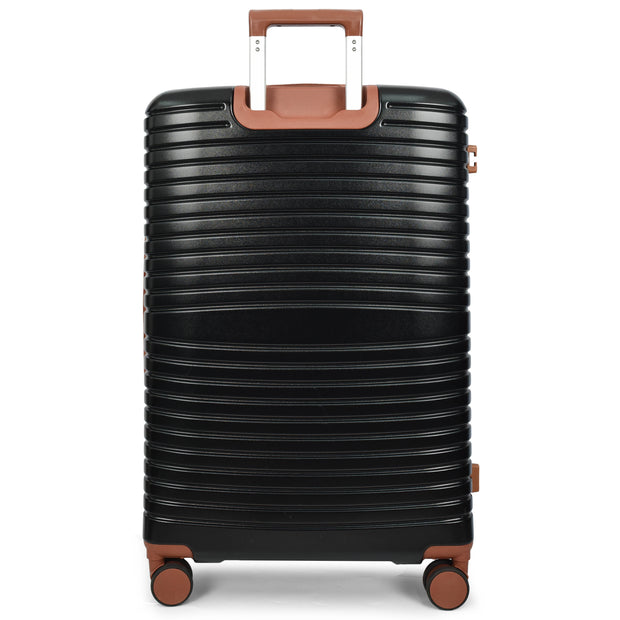 Hard Shell Suitcase with 4 Wheels Expandable Lightweight Travel Luggage with Brown Trim Digit Lock Jetpack Black