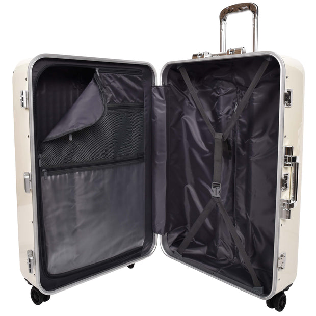 Premium Luggage Metal Frame Hard Side Spinner 8 Wheels TSA Latch PC Shell Suitcases Elite Beige large-2