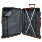 Hard Shell Suitcase with 4 Wheels Expandable Lightweight Travel Luggage with Brown Trim Digit Lock Jetpack White