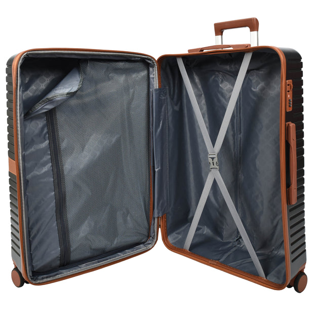 Hard Shell Suitcase with 4 Wheels Expandable Lightweight Travel Luggage with Brown Trim Digit Lock Jetpack Grey