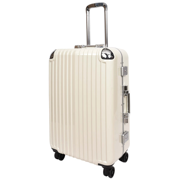 Premium Luggage Metal Frame Hard Side Spinner 8 Wheels TSA Latch PC Shell Suitcases Elite Beige medium-1