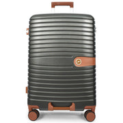 Hard Shell Suitcase with 4 Wheels Expandable Lightweight Travel Luggage with Brown Trim Digit Lock Jetpack Grey