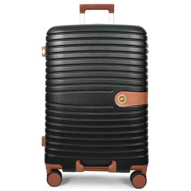 Hard Shell Suitcase with 4 Wheels Expandable Lightweight Travel Luggage with Brown Trim Digit Lock Jetpack Black