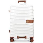Hard Shell Suitcase with 4 Wheels Expandable Lightweight Travel Luggage with Brown Trim Digit Lock Jetpack White