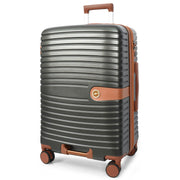 Hard Shell Suitcase with 4 Wheels Expandable Lightweight Travel Luggage with Brown Trim Digit Lock Jetpack Grey
