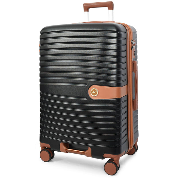 Hard Shell Suitcase with 4 Wheels Expandable Lightweight Travel Luggage with Brown Trim Digit Lock Jetpack Black