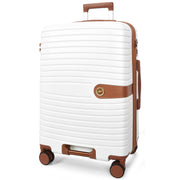 Hard Shell Suitcase with 4 Wheels Expandable Lightweight Travel Luggage with Brown Trim Digit Lock Jetpack White