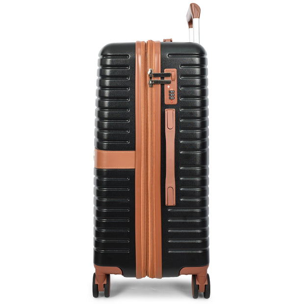 Hard Shell Suitcase with 4 Wheels Expandable Lightweight Travel Luggage with Brown Trim Digit Lock Jetpack Black