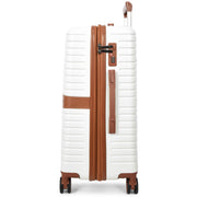 Hard Shell Suitcase with 4 Wheels Expandable Lightweight Travel Luggage with Brown Trim Digit Lock Jetpack White