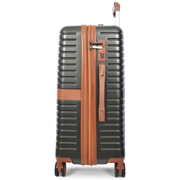 Hard Shell Suitcase with 4 Wheels Expandable Lightweight Travel Luggage with Brown Trim Digit Lock Jetpack Grey