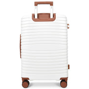 Hard Shell Suitcase with 4 Wheels Expandable Lightweight Travel Luggage with Brown Trim Digit Lock Jetpack White