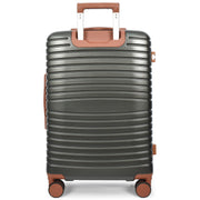 Hard Shell Suitcase with 4 Wheels Expandable Lightweight Travel Luggage with Brown Trim Digit Lock Jetpack Grey