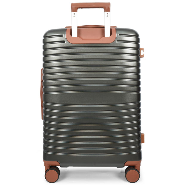 Hard Shell Suitcase with 4 Wheels Expandable Lightweight Travel Luggage with Brown Trim Digit Lock Jetpack Grey