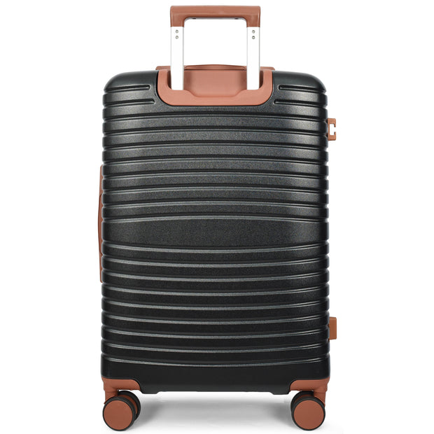 Hard Shell Suitcase with 4 Wheels Expandable Lightweight Travel Luggage with Brown Trim Digit Lock Jetpack Black