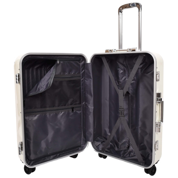 Premium Luggage Metal Frame Hard Side Spinner 8 Wheels TSA Latch PC Shell Suitcases Elite Beige medium-2