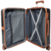 Hard Shell Suitcase with 4 Wheels Expandable Lightweight Travel Luggage with Brown Trim Digit Lock Jetpack Black