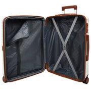 Hard Shell Suitcase with 4 Wheels Expandable Lightweight Travel Luggage with Brown Trim Digit Lock Jetpack White