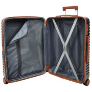 Hard Shell Suitcase with 4 Wheels Expandable Lightweight Travel Luggage with Brown Trim Digit Lock Jetpack Grey